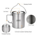 LIXADA 750ml Stainless Steel Pot Portable Water Mug Cup with Lid and Foldable Handle Outdoor Camping Cooking Picnic Equipment. 