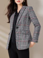 Wool Peak Lapel Tartan Single-Button Slim-Fit Blazer - Commuter Professional High-End Stylish Elegant Designed Suit Jacket.