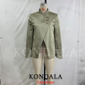 KONDALA Vintage Office Lady Satin Blazer Green Solid Turtleneck Loose Blazer Fashion 2026 Spring Summer Holiday Female Blazer. 