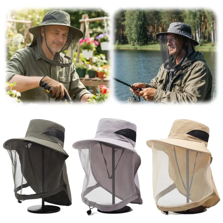 Mosquito%20Net%20Sun%20Hat%20for%20Men%20Women%20UV%20Protection%20Wide%20Brim%20Bucket%20Hat%20with%20Netting%20Adjustable%20Chin%20Strap%20for%20Fishing%20Hiking%20Gard%20-%20Image%202