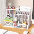 Mesh Pen Holder and Organizer Office Supplies with 7 Compartments, Desktop Organizer with Drawer, Metal Pen Holder for Desk. 