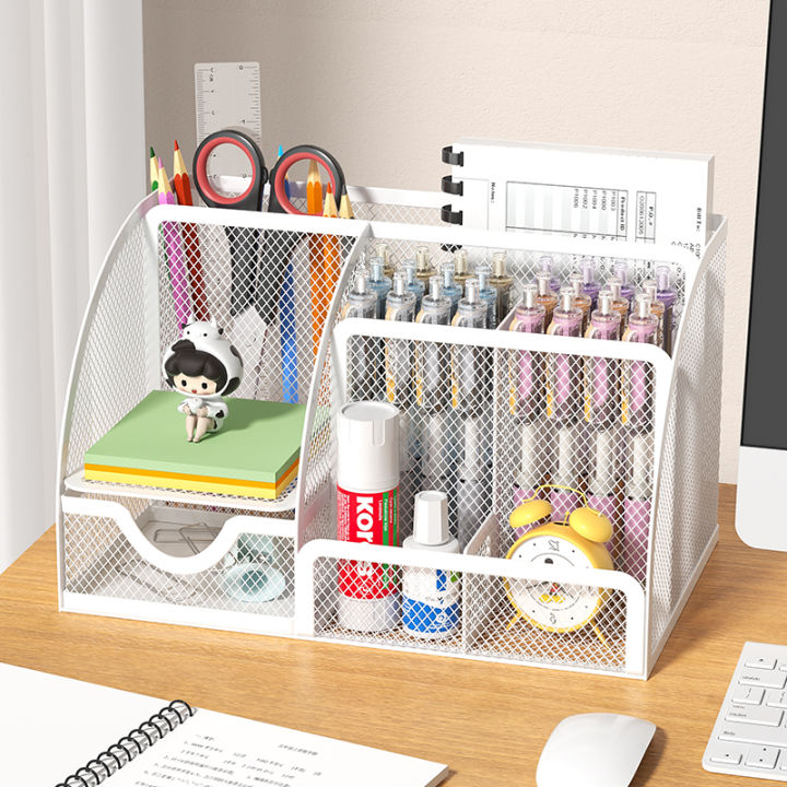 Mesh%20Pen%20Holder%20and%20Organizer%20Office%20Supplies%20with%207%20Compartments,%20Desktop%20Organizer%20with%20Drawer,%20Metal%20Pen%20Holder%20for%20Desk%20-%20Image%203