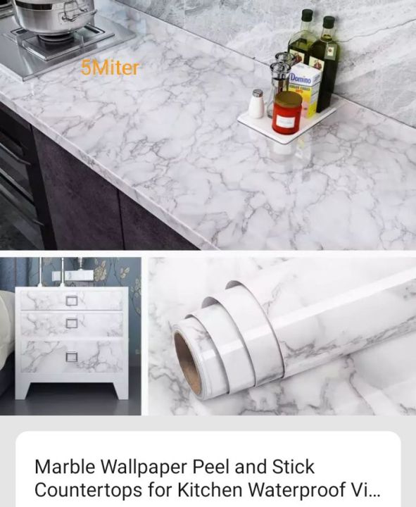 5 Miter Marble wall floor tiles sticker self adhesive white Marble Sheet for kitchen bed room