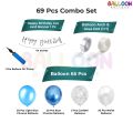 Latest blue 69 pcs Theme set with pump Birthday Decoration more combinations Items for Boys and girls .1 banner.1 arch tape.1 glue and balloons| Decorations for Husband | Blue and Silver Balloons for Birthday Decorations for Boys. 