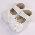 Baby Girls Leather Bowknot Princess Shoes, Non-slip Hook And Loop Fastener Single Shoes Trendy Elegant Crib Shoes Prewalker Shoes. 