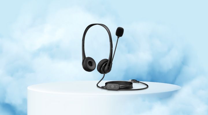 HP Stereo USB Headset, Plug-and-Play USB-A, Built-in Noise-canceling mic, Adjustable Head Strap, Padded Ear Cushions, 360-degree Bendable mic,