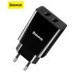 Baseus Dual USB Charger EU Plug Charger 2.1A Wall Charger Max Mobile Phone Charging Mini Adapter Travel Charger For iPhone.