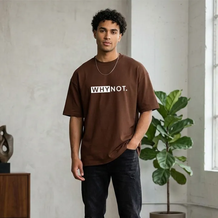 Why Not Black Oversize Crew Neck Printed T-shirtFor Men / FARGO