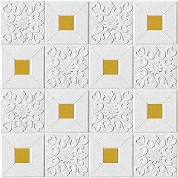 3D Peel & Stick Foam Wall Panels, 6 Sheets Cover 30 sq feet, Self Adhesive Decorative Wallpaper for Living Room Wall Decoration, Gold