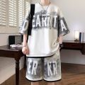 Men's fashion personality letter printed short sleeved shorts two-piece set outdoor sports breathable T-shirt set. 