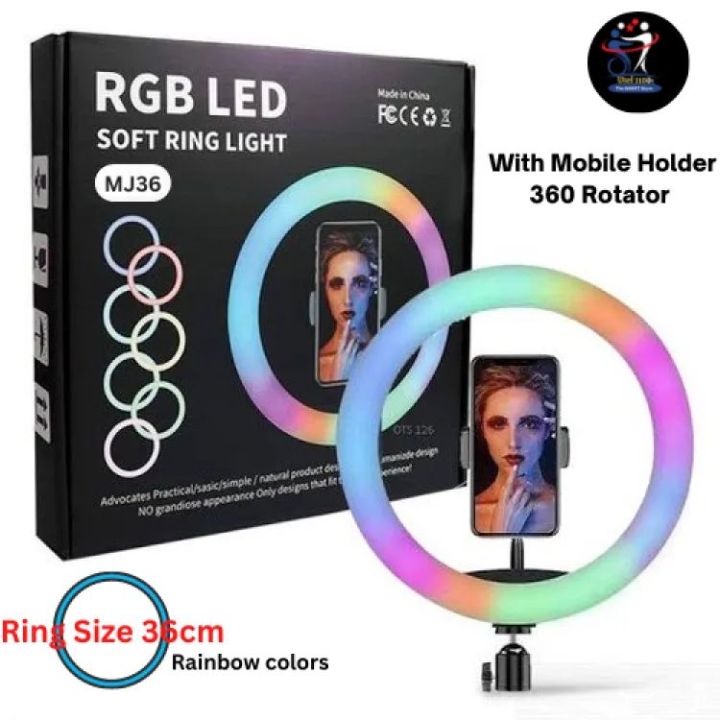 RGB Ring Light MJ 36CM 14.1 inch-With mobile holder-video beauty fill light- Best ring light with beautiful result- (stand not included)