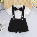 Mini Gentleman Outfit Newborn Baby Boy Formal Costumes Short Sleeve Shirt With Bow + Romper Short Pants Summer Fashion 2 Pcs Set.