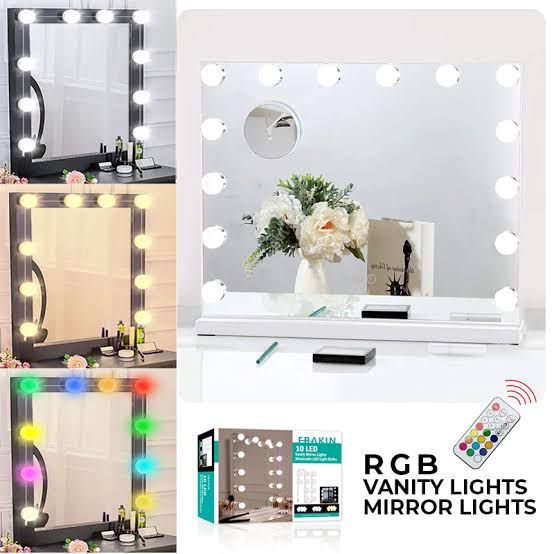 RGB-LED Bulb Mirror Lights Vanity Mirror Lamp Kit Lens Headlight Bulbs Kit (10 Bulbs) for Make