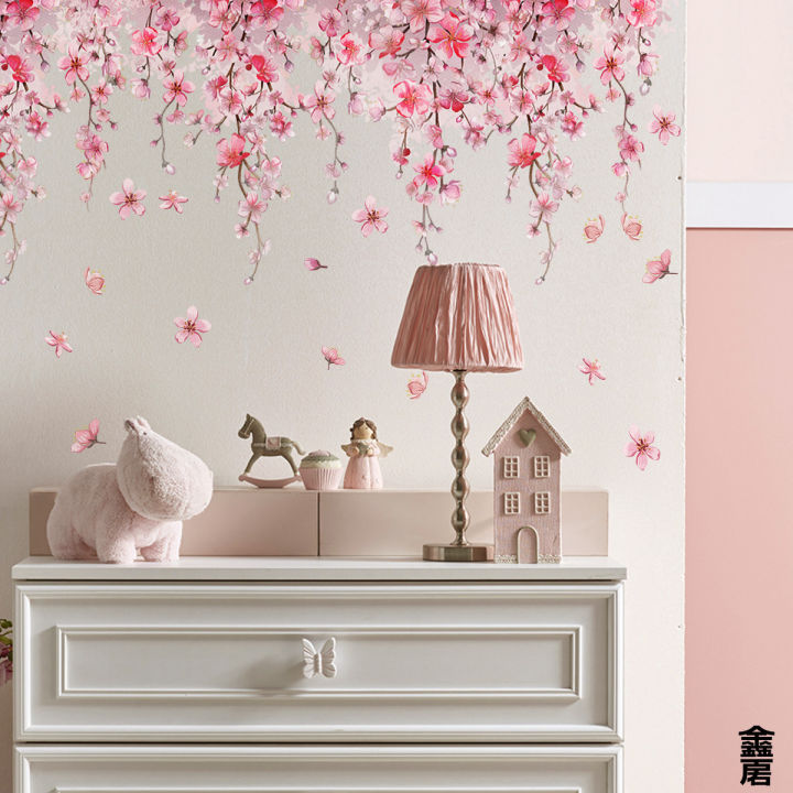 Pink Flower Wall Stickers for Living Room Bedroom Background Wall Decor ...