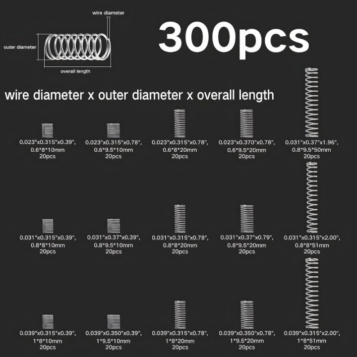 240/300pcs 15 Sizes Compression Springs Assortment Kit Mini Stainless ...