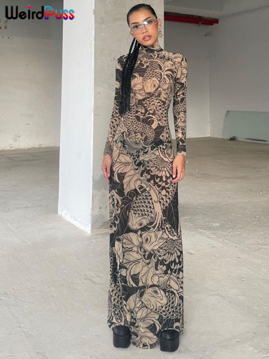 Weird%20Puss%20Mesh%20Print%20Women%20Maxi%20Dress%20Turtleneck%20Full%20Sleeve%20Bodycon%20Autumn%20Trendy%20Hipsters%20High%20Street%20Party%20Y2K%20Attirewear%20-%20Image%203