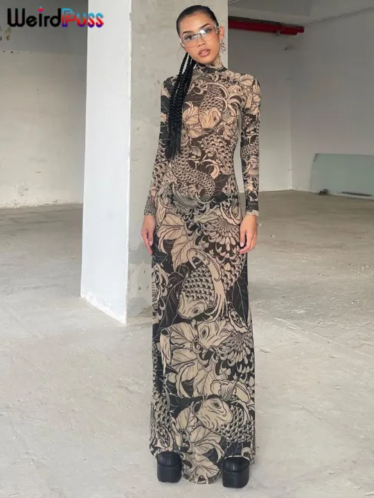 Weird%20Puss%20Mesh%20Print%20Women%20Maxi%20Dress%20Turtleneck%20Full%20Sleeve%20Bodycon%20Autumn%20Trendy%20Hipsters%20High%20Street%20Party%20Y2K%20Attirewear%20-%20Image%203