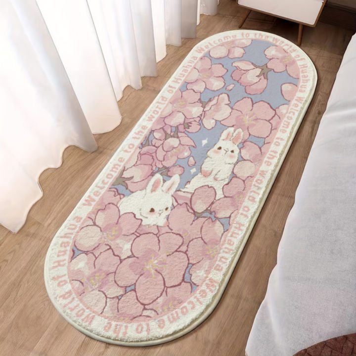 VIKAMA Beautiful Garden Cute Rabbit Carpet Bedroom Bedside Blanket Soft Floor Mat Rug Live Room Doormat Welcome Mat Home Decorat