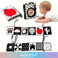 WeRein Black White High Contrast Baby Crib Cloth Book, Newborn Visual Stimulation, Soft Fabric Book with mirror, 0-12 Months. 