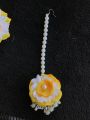 artificial flowers jewellery bridal for event haldi mehendi 2 gajray mayyu 2 earrings 2 rings 1 teeka marigold genda babybreaths artificial imported quality flowers. 