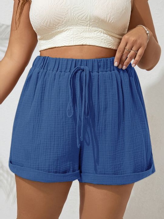 Plus%20Size%20High%20Waist%20Casual%20Shorts%20for%20Women%20Comfortable%20Lightweight%20with%20Elastic%20Waistband%20and%20Drawstring%20-%20Image%203