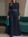 2025 Autumn Pant Sets ZANZEA Fashion 2PCS Women Outfits Solid Tracksuits Suit Long Sleeve Blouses Wide Leg Trousers 2 Piece Set. 