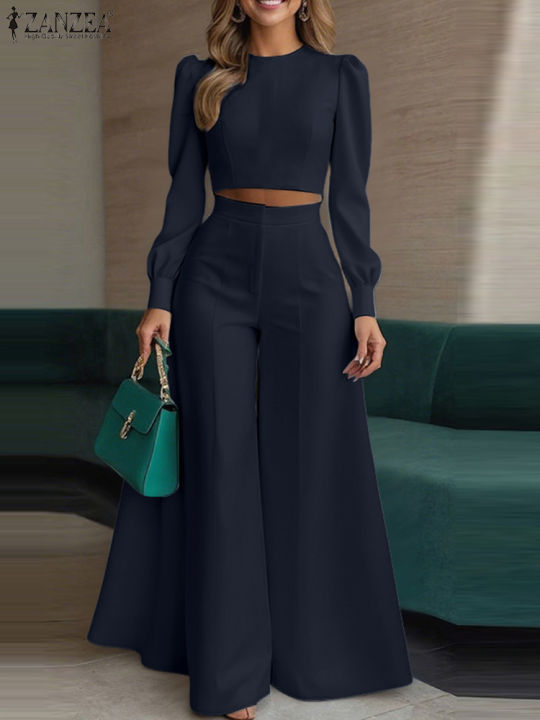 2025%20Autumn%20Pant%20Sets%20ZANZEA%20Fashion%202PCS%20Women%20Outfits%20Solid%20Tracksuits%20Suit%20Long%20Sleeve%20Blouses%20Wide%20Leg%20Trousers%202%20Piece%20Set%20-%20Image%202