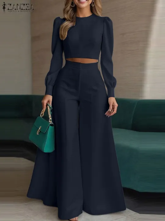2025%20Autumn%20Pant%20Sets%20ZANZEA%20Fashion%202PCS%20Women%20Outfits%20Solid%20Tracksuits%20Suit%20Long%20Sleeve%20Blouses%20Wide%20Leg%20Trousers%202%20Piece%20Set%20-%20Image%202