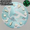 GRAMOCK 29mm NH34 Watch Dial Blue Dial Green Luminous Fit NH34 Movement Watch replacement parts. 