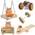 Cute Hamster Roller Toys Natural Wooden Pine Dumbells Unicycle Bell Chew Toys bird Rabbit Guinea Pigs Small Pet Molars Supplies. 