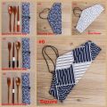 Natural Wooden Spoon Fork Chopsticks Combination Portable Travel Cloth Bag Handmade Kitchen Cutlery Set Japanese Style.