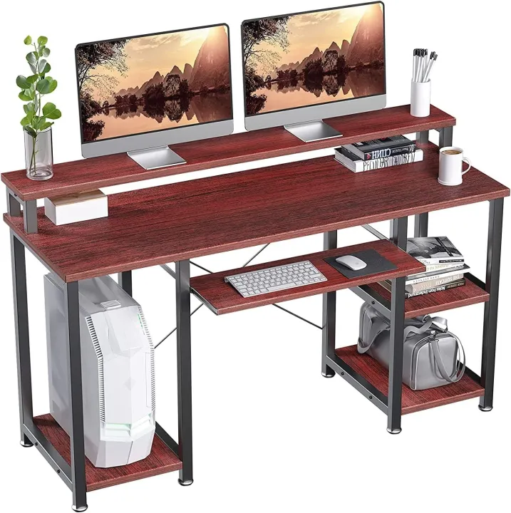 Computer%20Desk%20with%20Monitor%20Stand%20Storage%20Shelves%20Keyboard%20Tray%EF%BC%8C47"%20Studying%20Writing%20Table%20for%20Home%20Office%20-%20Image%202