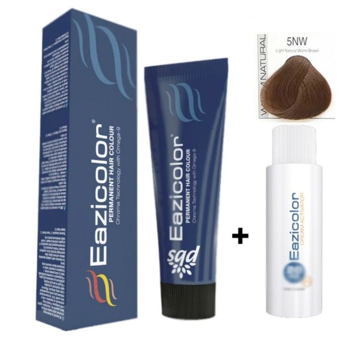 Eazicolor Professional Hair Color Tube And developer Color Shade 5NW light natural warm brown - 60 ml Excellent Quality