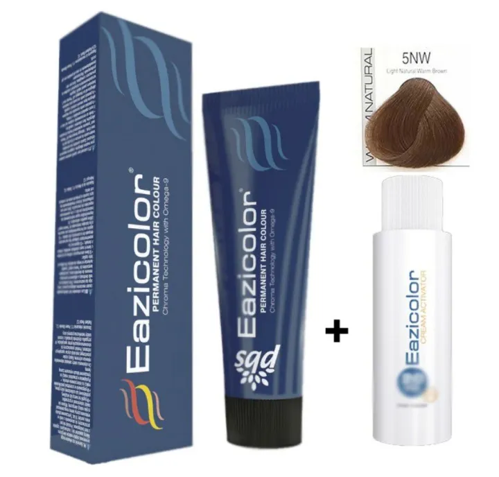 Eazicolor Professional Hair Color Tube And developer Color Shade 5NW light natural warm brown - 60 ml Excellent Quality