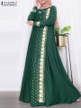 ZANZEA Muslim Fashion Dresses Abaya Women Elegant Long Sleeve Floral Printed Maxi Sundress Vestidos Kaftan IsIamic Robe Ramadan.
