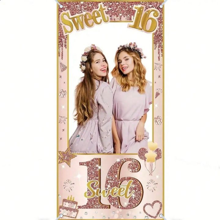Sweet%2016th%20Happy%20Birthday%20Photo%20Frame%20Backdrops%20Rose%20Gold%2016%20Birthday%20Party%20Photo%20Booth%20Props%20-%20Image%204
