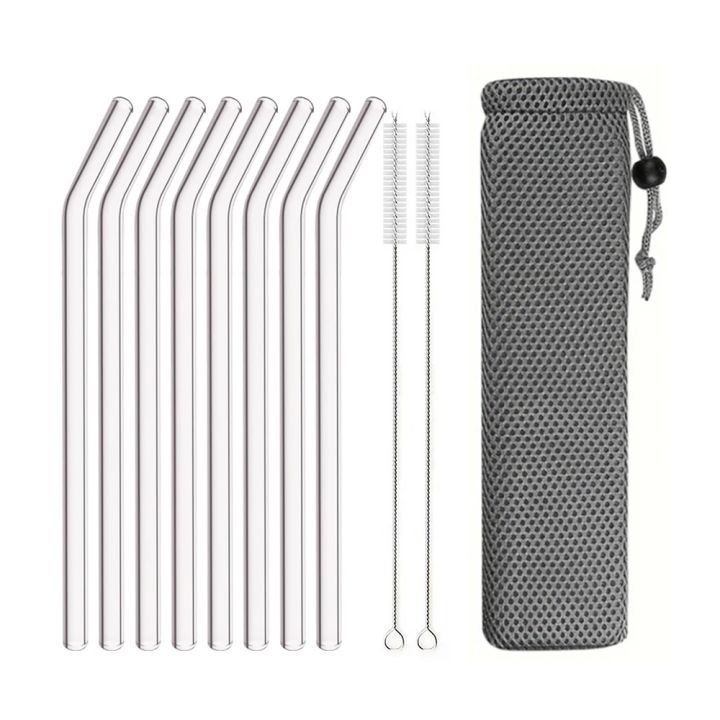 8mm High Borosilicate Glass Straw 3/5/10/11Pcs Reusable Eco Friendly Drinking Straws Set Bubble Tea Smoothies Bar Accessories