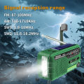 DEGEN DE13 Emergency Hand Crank Solar Radio with Flashlight/Alarm Clock/Phone Charger, Portable FM/MW/SW Multiband Receiver. 