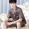 Summer Men's New Ice Silk Pajamas Homewear Suit Men's Thin Short-Sleeved Shorts Loose Large Size Youth Fashion Leisure Suit. 