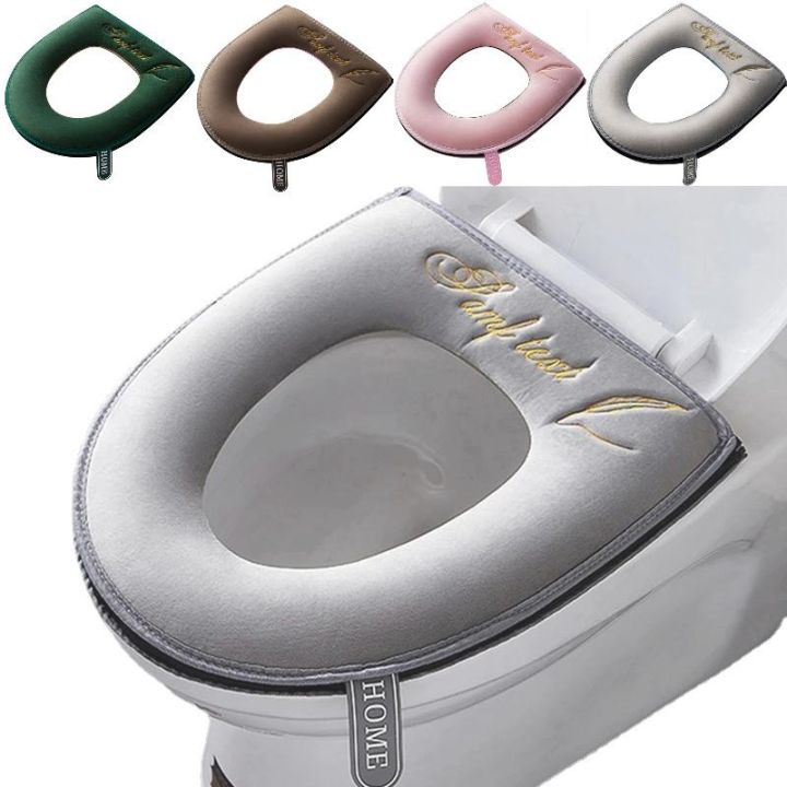 1Pc Universal Toilet Seat Cover Soft WC Mat Bathroom Washable Removable Zipper with Flip Lid Handle Waterproof Household