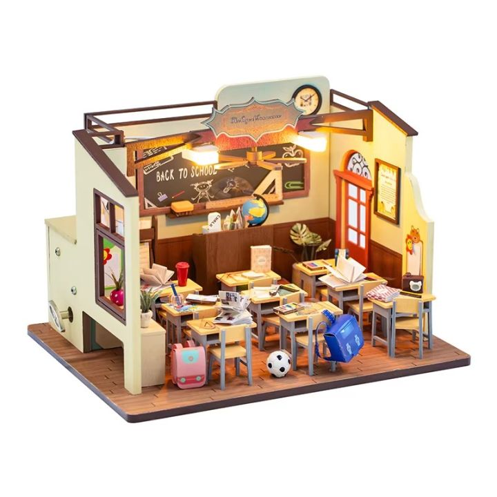 DIY Mini Dollhouses Back To School Miniature Model Doll House For Xmas Mini Wooden 3D Puzzles Classroom Assembly Start Of School