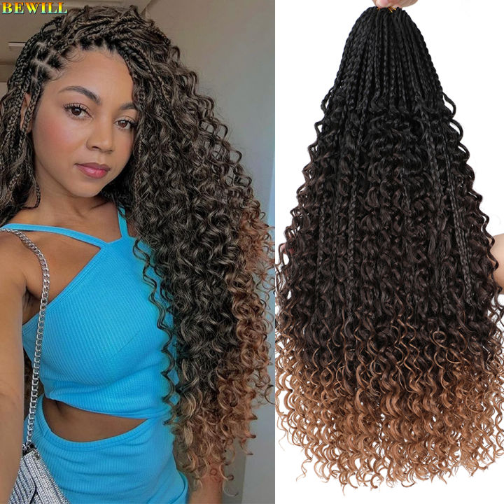 Bewill 1- 8 Packs Goddess Bohemian Box Braids Crochet Hair With Curly ...