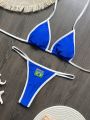 RUOTONSEPT  Embroidery Brasil Flag Contrast Split Bikini Set Women Swimwear Patchwork Swimsuit Hottie Outfit SummerBeachwear. 