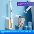 1 Set of Wall-Mounted Long-Handle Disposable Toilet Brush Set, with Built-In Antibacterial Cleaning Liquid and Replacement Brush Heads, for Clean and Hygienic Cleaning Without Dead Corners.