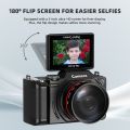 4K Digital Camera for Photography Compact Vlogging Camera Flip Screen 3'' 180° Flip Screen CCD Intelligent Beauty Selfie Filters. 