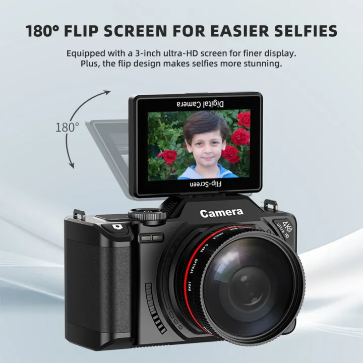4K%20Digital%20Camera%20for%20Photography%20Compact%20Vlogging%20Camera%20Flip%20Screen%203''%20180%C2%B0%20Flip%20Screen%20CCD%20Intelligent%20Beauty%20Selfie%20Filters%20-%20Image%203