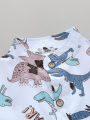 2PCS Baby Toddler Summer Outfit Set Cartoon Spotted Dinosaur Print Stand up Collar Short Sleeved Shirt And Shorts for Kids. 