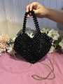 HANDMADE Black Heart Crystal Beaded Bag. 