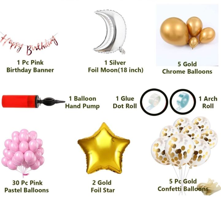 Hemito%20Pink&%20Chrome%20Balloons%20with%20Banner%20Arc,Glue%20Dot%20Baby%20Birthday%20Decoration%20Combo%20-%20Image%202