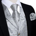 Men's Vest Tie Set Paisley Tuxedo Suit Waistcoat and Necktie Hankerchief Cufflinks for Wedding Party Groom Clothing. 